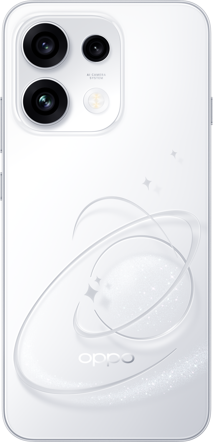 Un smartphone blanco con tres cámaras y logo OPPO.