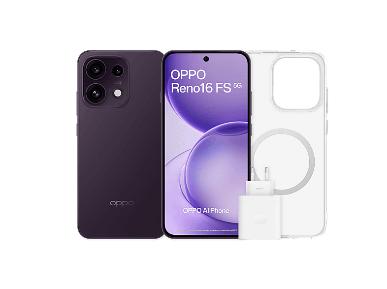 Móvil – OPPO Bundle Reno16 FS, Púrpura Negro, 512 GB, 8 GB RAM, 6.57″ AMOLED, Mediatek Dimensity 7300, 6500 mAh, Incluye Funda y Cargador