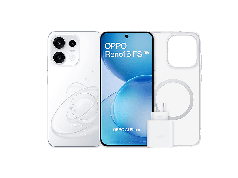 Móvil – OPPO Bundle Reno16 FS, Blanco, 512 GB, 8 GB RAM, 6.57″ AMOLED, Mediatek Dimensity 7300, 6500 mAh, Incluye Funda y Cargador