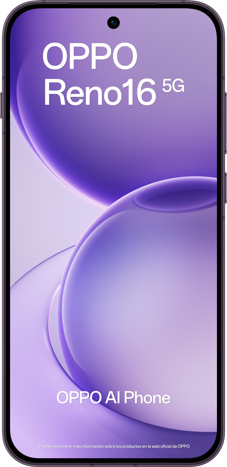 Un smartphone marca OPPO Reno16 5G con texto OPPO AI Phone.