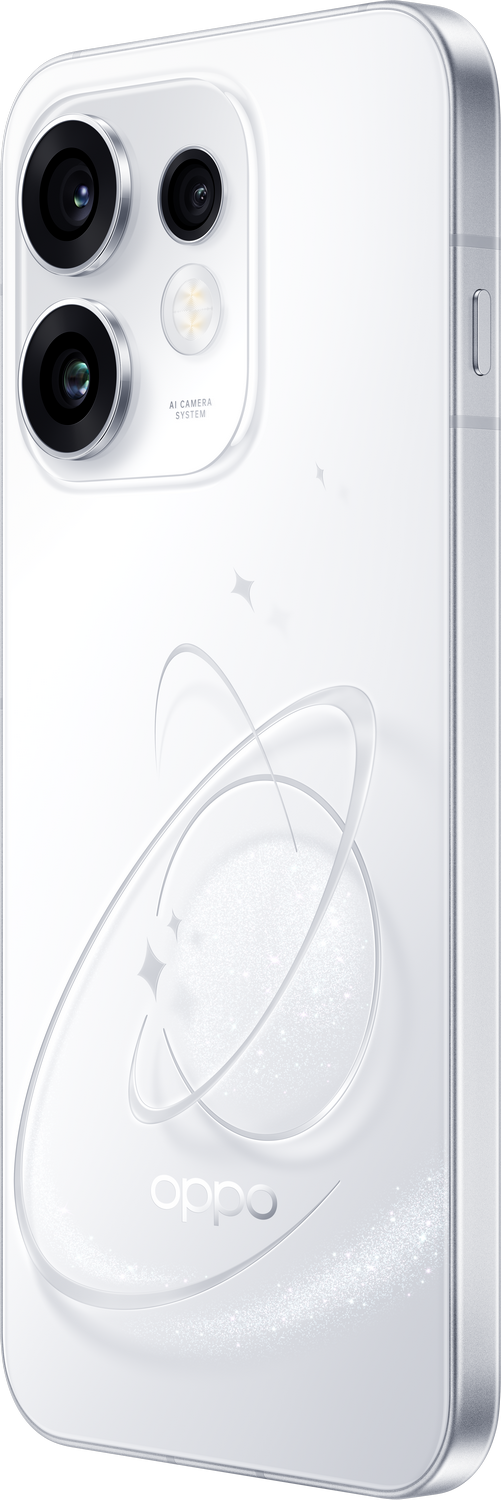 Un smartphone blanco con sistema de cámaras y logo Oppo.