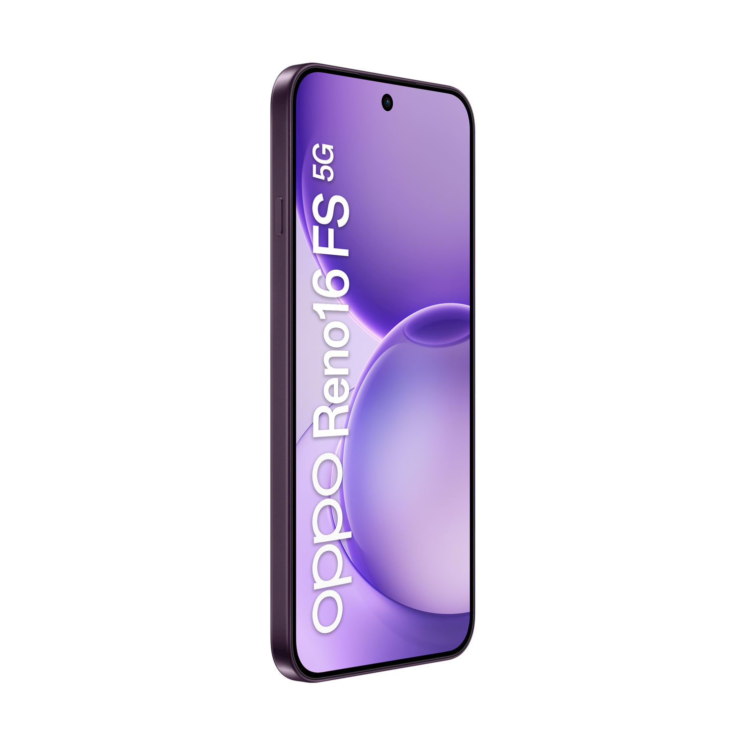 Smartphone Oppo Reno16 5G viola con motivo a onde sullo schermo.