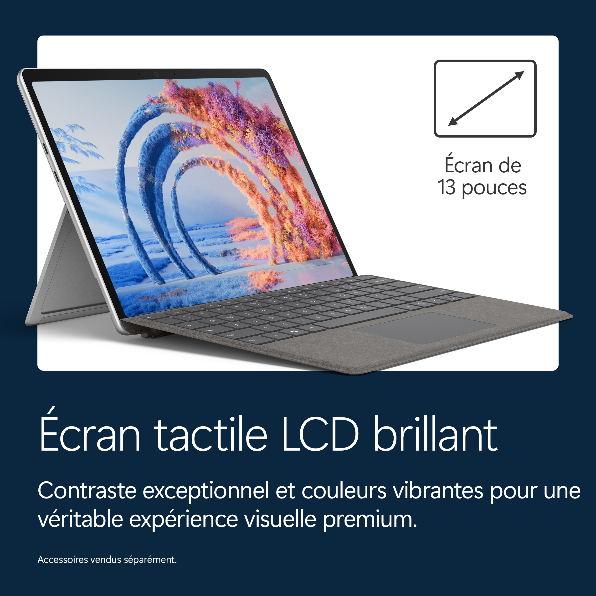 Un ordinateur portable 13 pouces avec clavier et fond d'écran coloré.