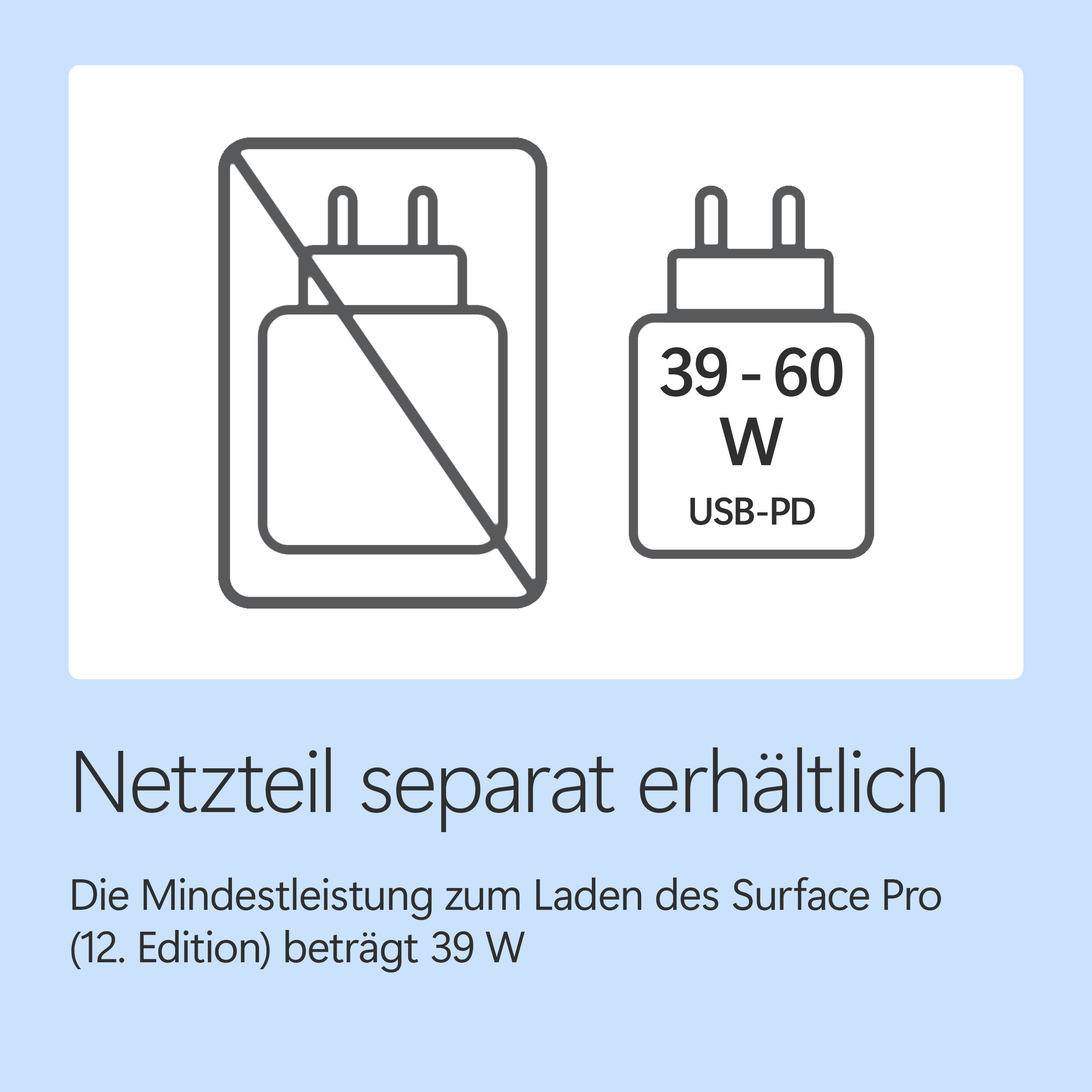 Netzteil separat erhältlich. Mindestleistung 39W USB-PD.