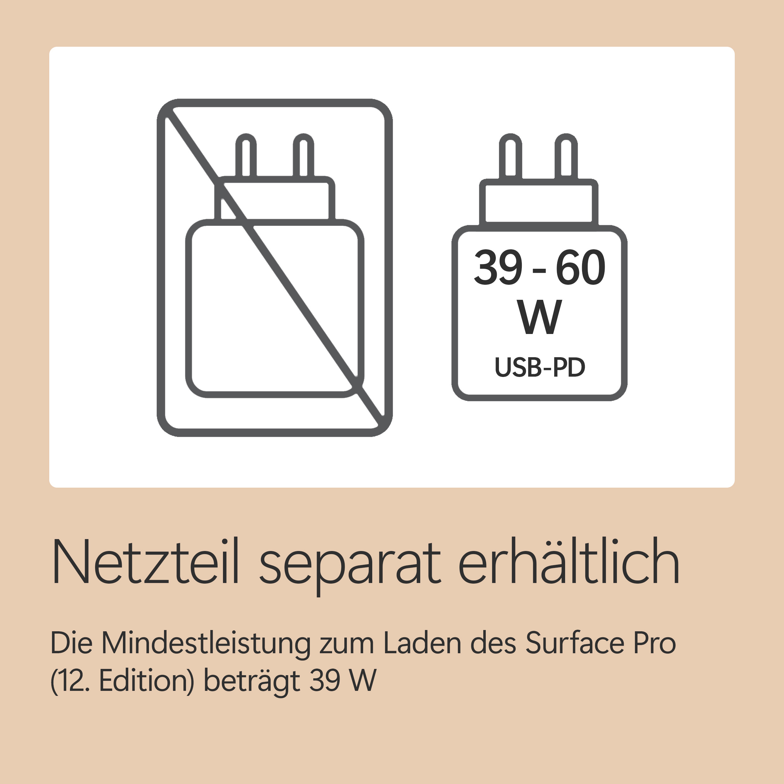 Netzteil separat erhältlich. Mindestleistung 39 W.