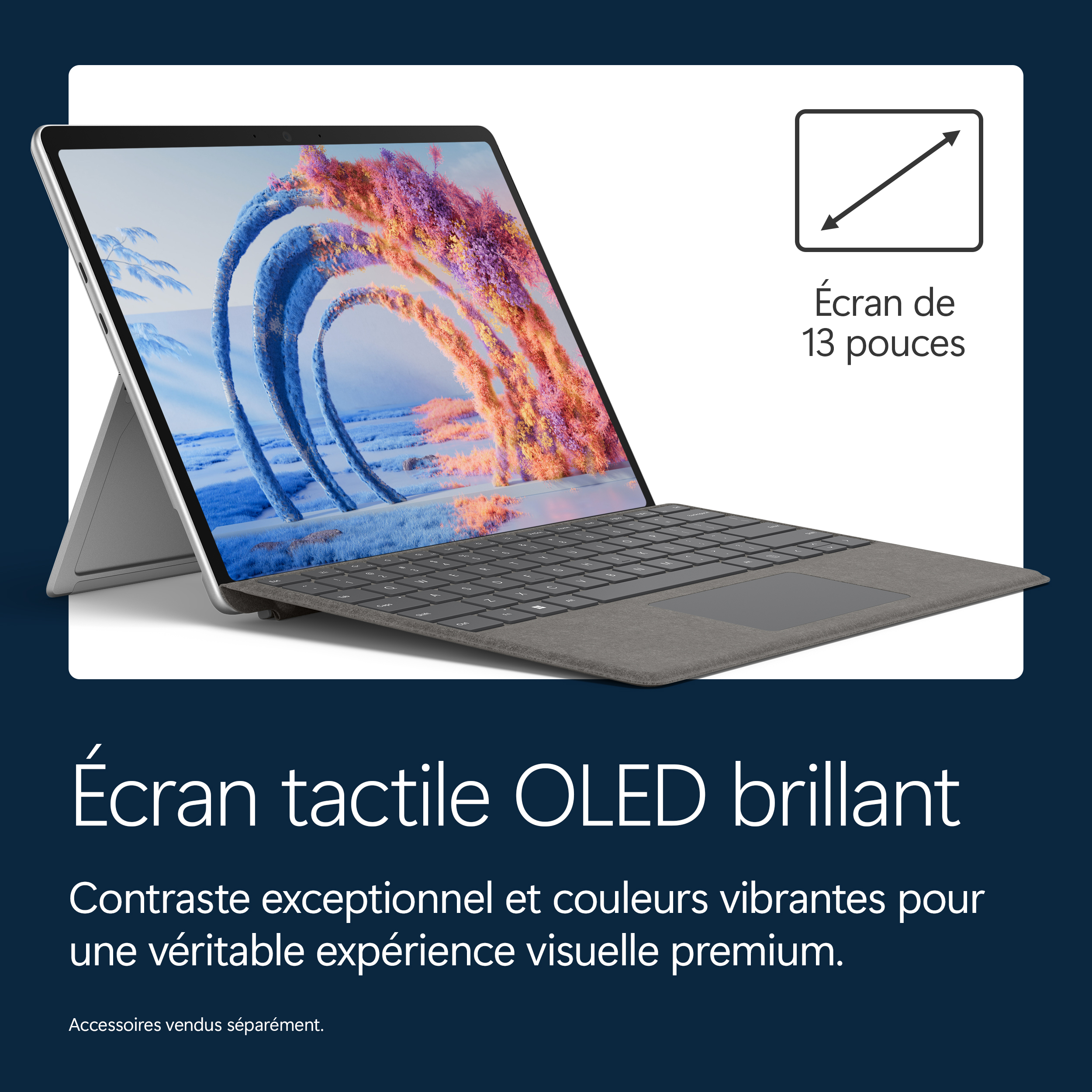 Un ordinateur portable 13 pouces avec écran tactile OLED brillant, affichant une image abstraite.