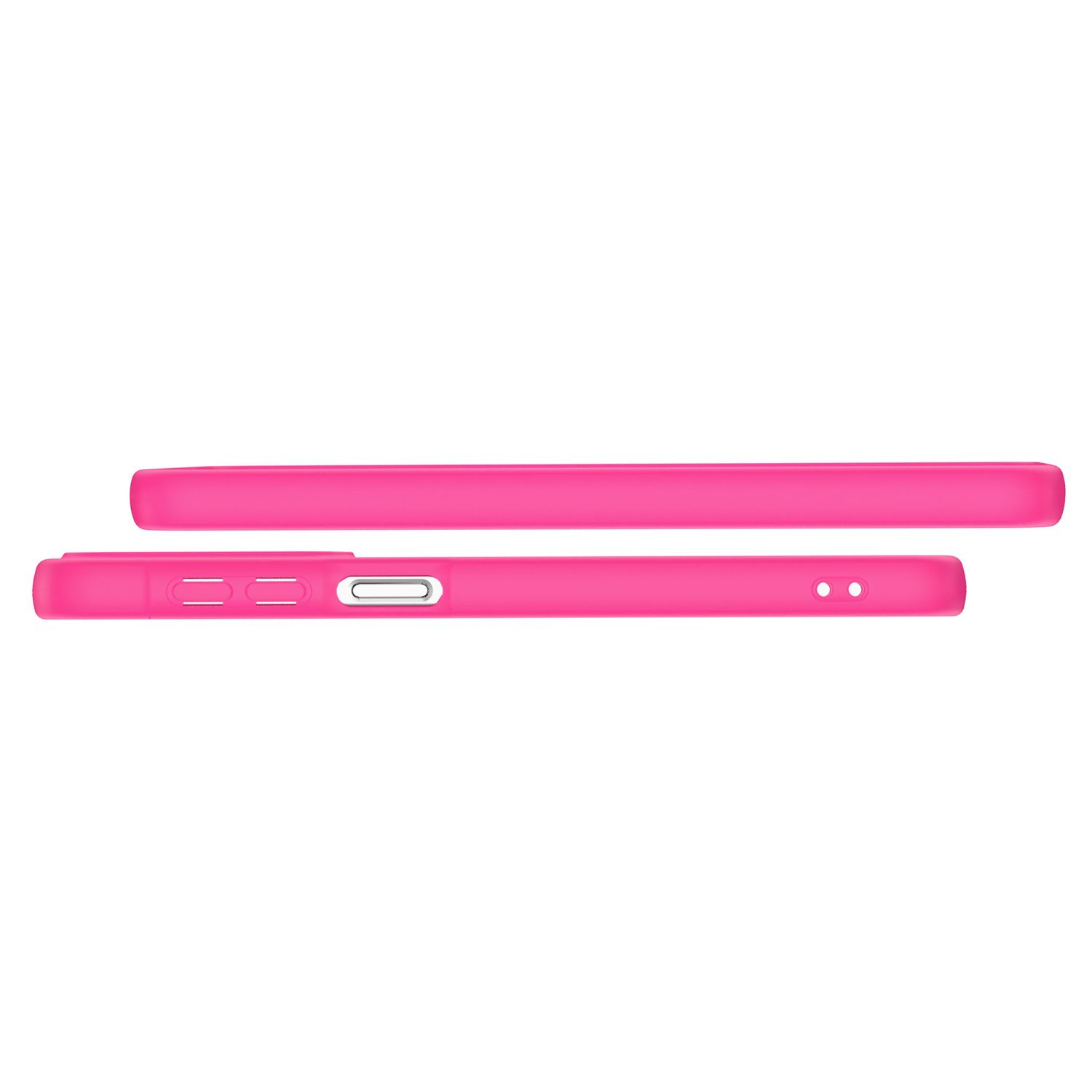 Dos fundas de teléfono rosas, planas y rectangulares, apiladas.