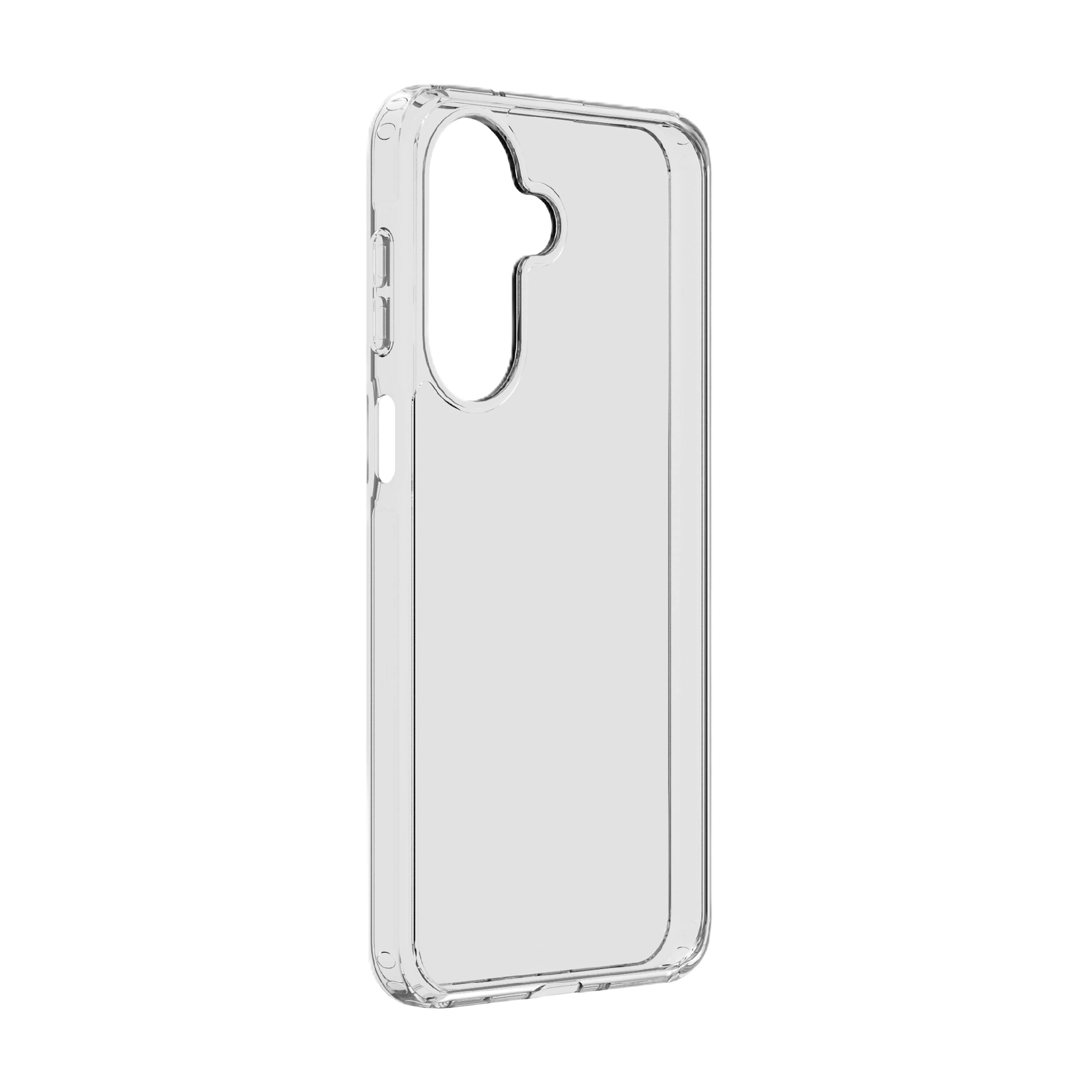 Funda transparente para teléfono con recorte para cámara.