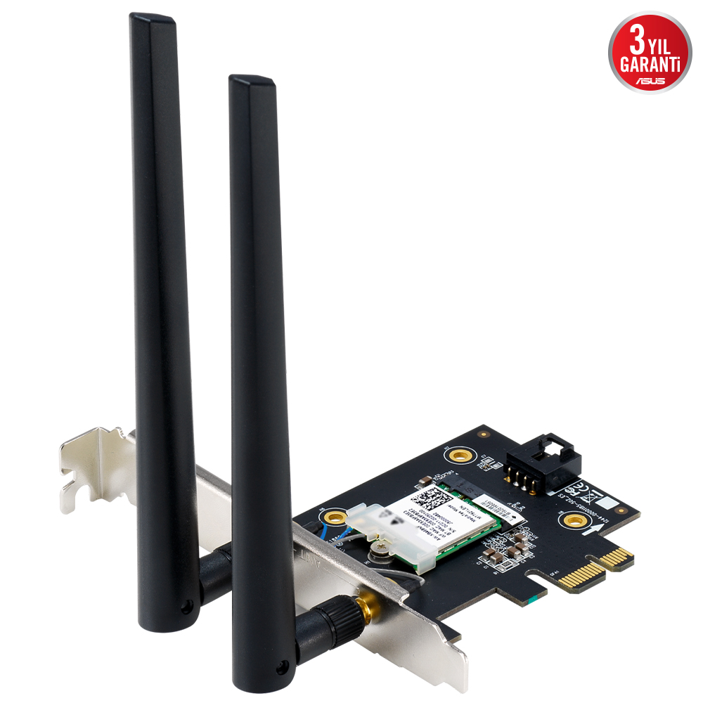 İki siyah antenli ASUS WiFi adaptörü, beyaz arka planda.