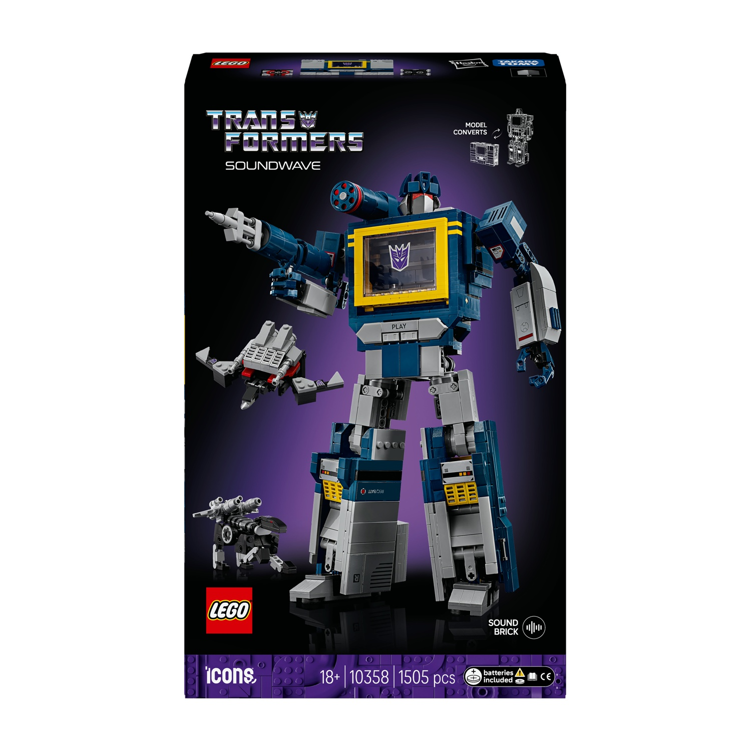 Confezione LEGO Transformers Soundwave con robot e modalità registratore di cassette.