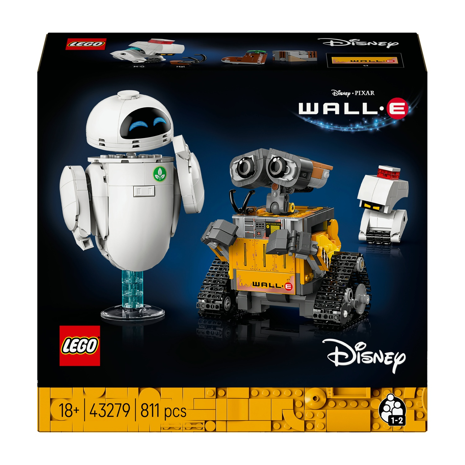 Confezione LEGO con modelli di WALL-E, EVE e M-O.