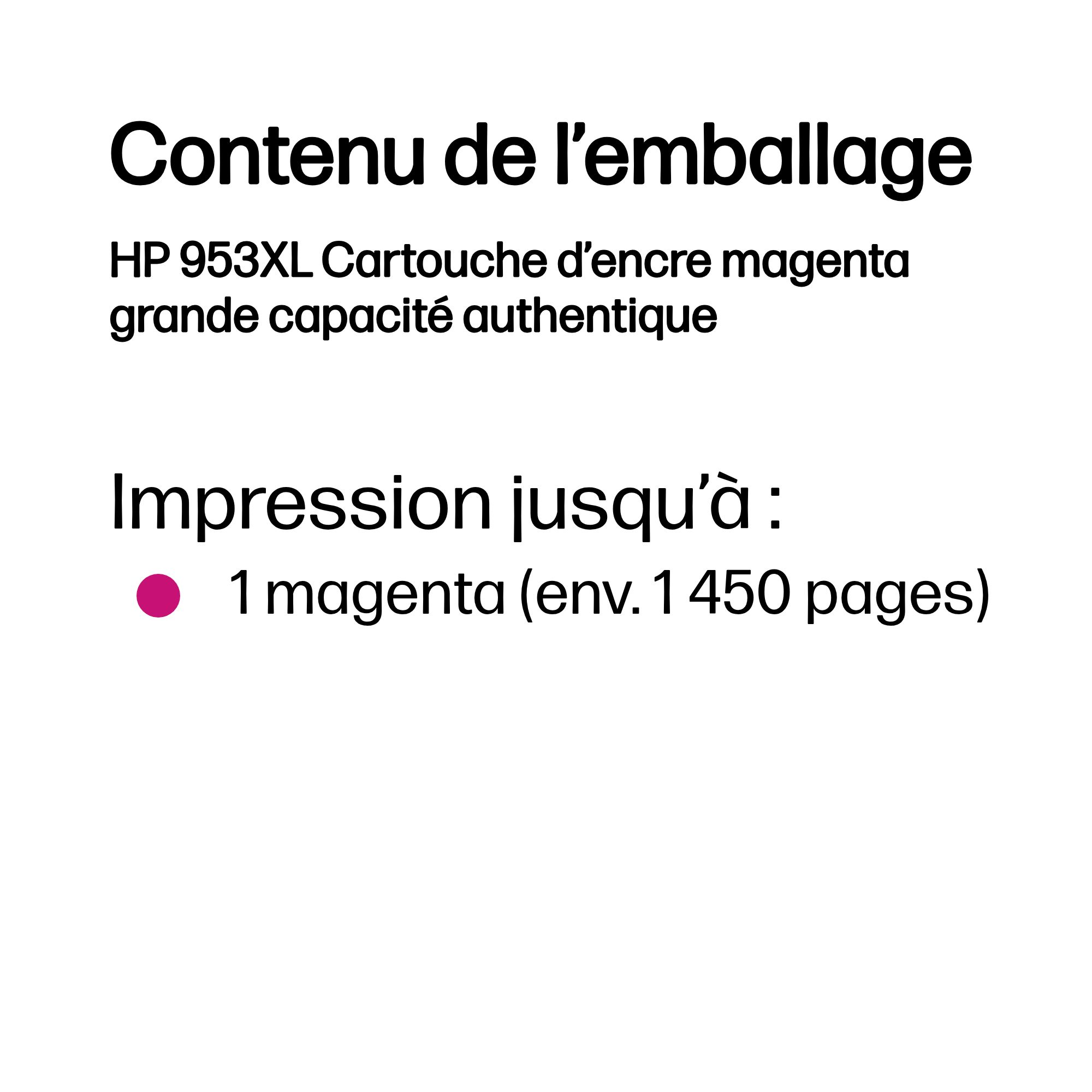 Contenu de l'emballage : Cartouche d'encre magenta HP 953XL.
