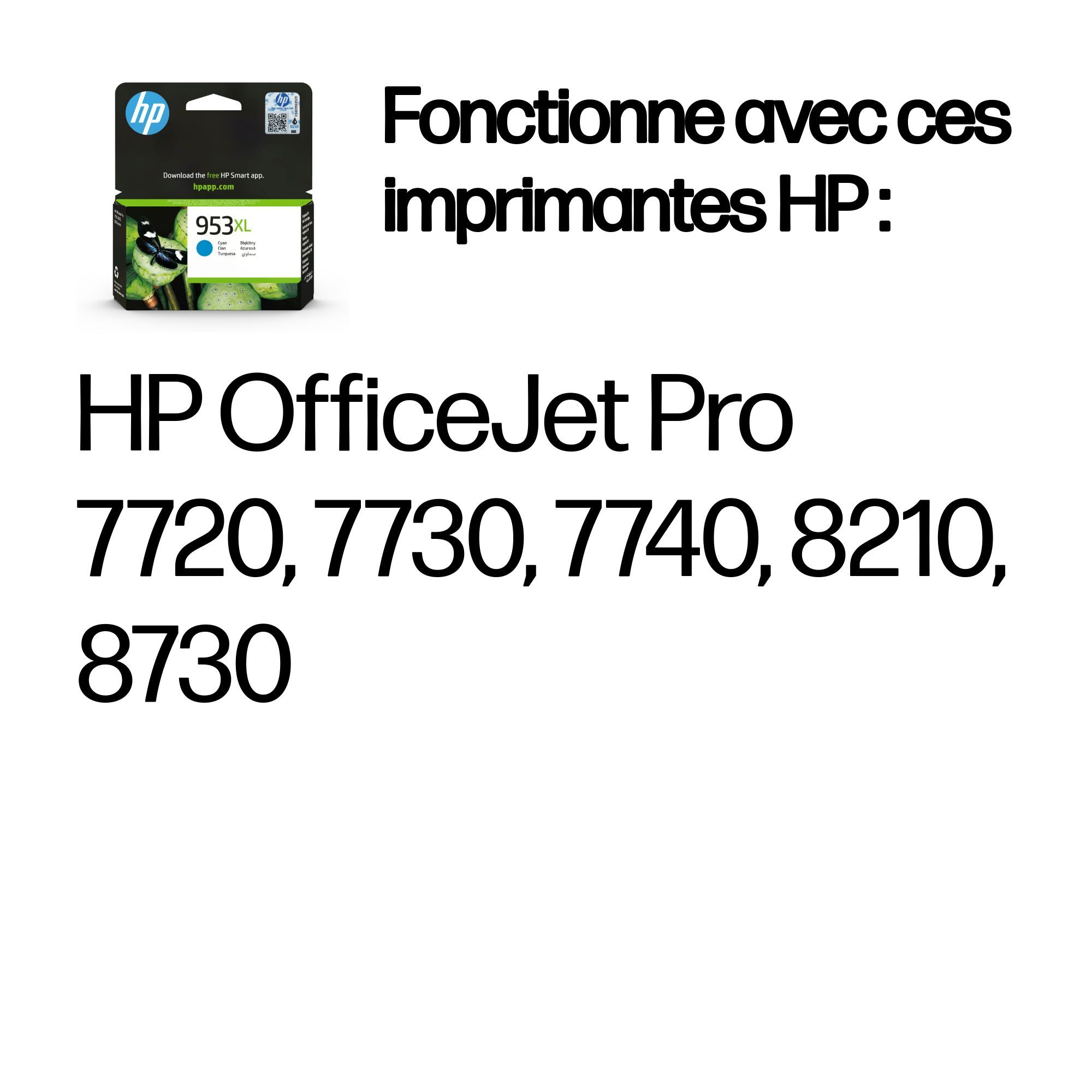 Cartouche d'encre HP 953XL Cyan pour HP OfficeJet Pro 7720, 7730, 7740, 8210, 8730.