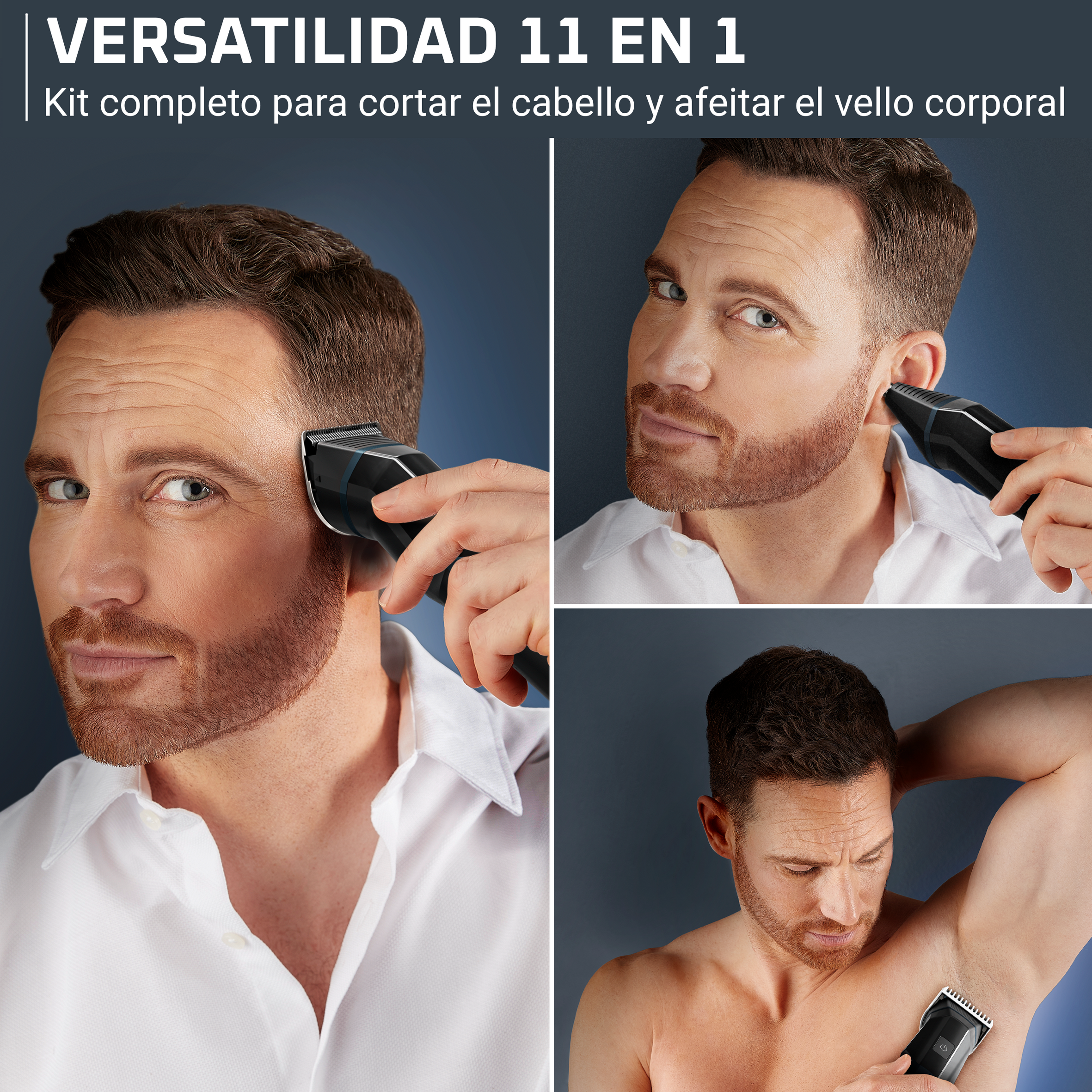 Versatilidad 11 en 1. Kit completo para cortar el cabello y afeitar el vello corporal