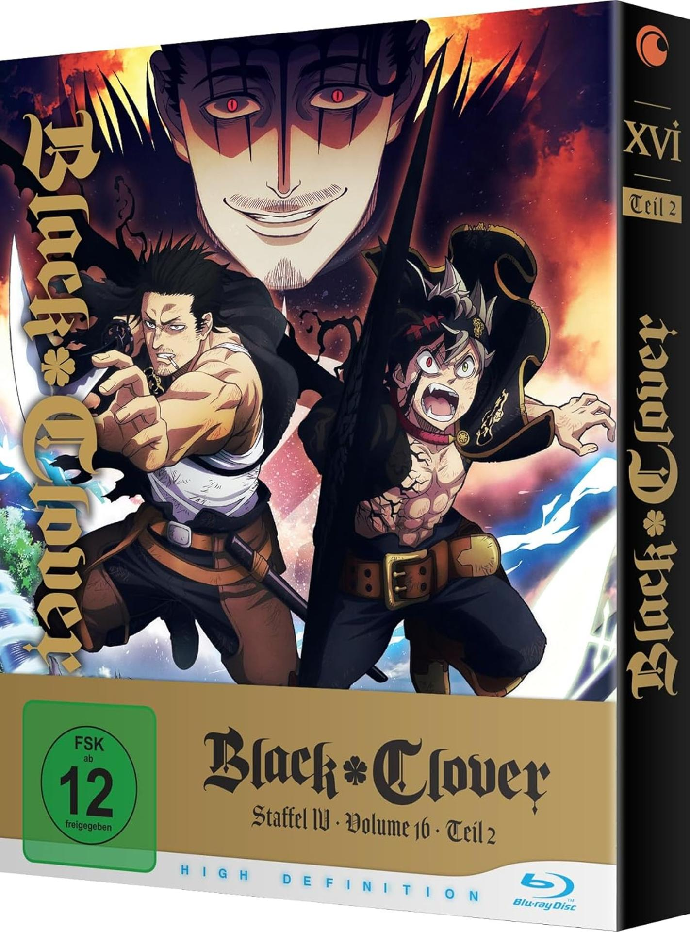 Black Clover Blu-ray Cover mit Charakteren und FSK 12 Logo.