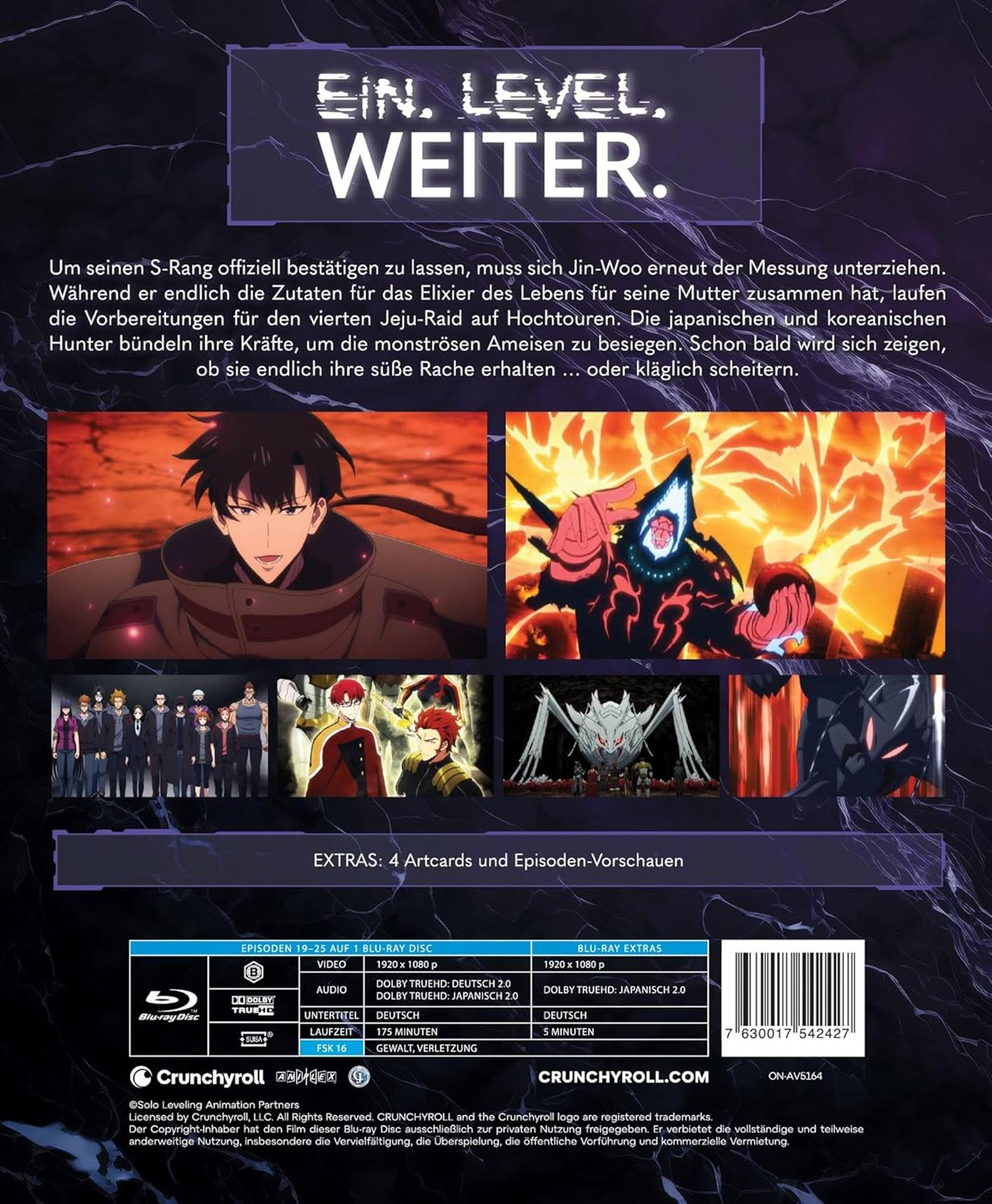 Anime-Cover mit vier Szenen: Hauptfigur, Monster, Gruppe und Details.