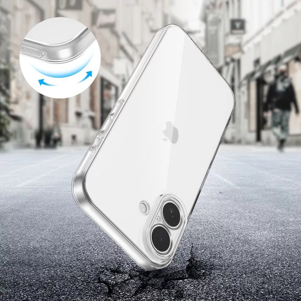 Átlátszó telefontok erősített sarkokkal aszfalton.