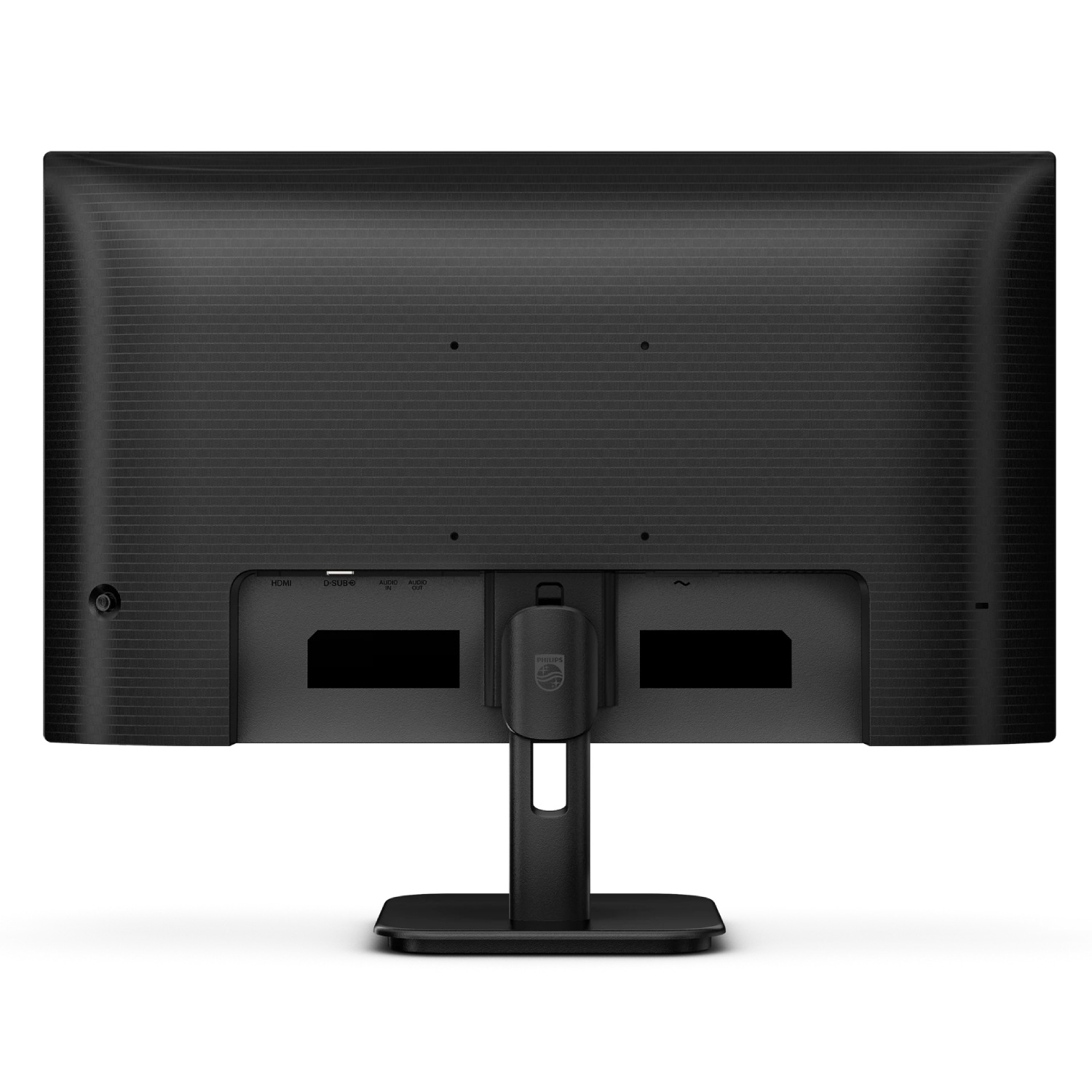 Parte trasera de un monitor negro que muestra puertos como HDMI y D-SUB.