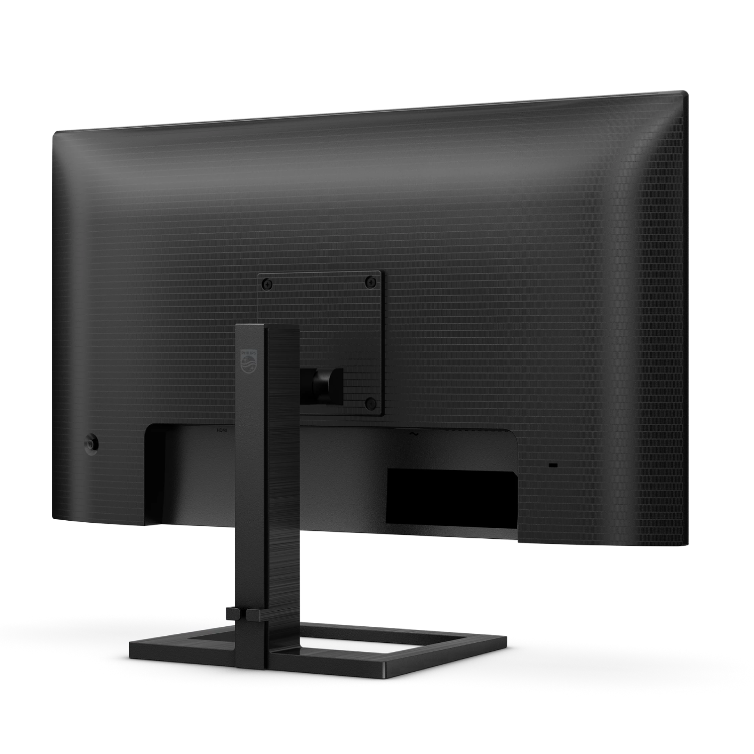 Parte trasera de un monitor negro con puerto HDMI y logo Philips plateado.