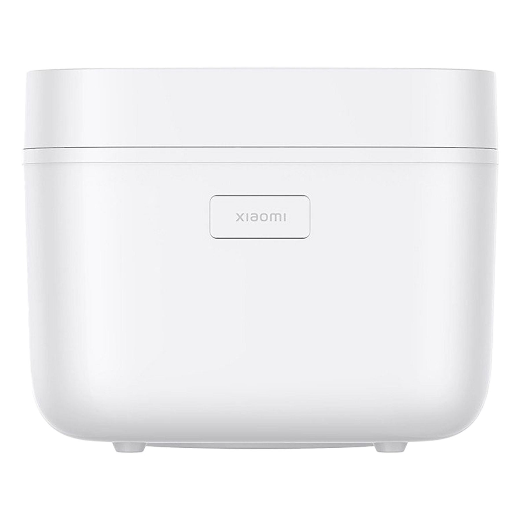 Una arrocera Xiaomi blanca con un logo rectangular al frente.
