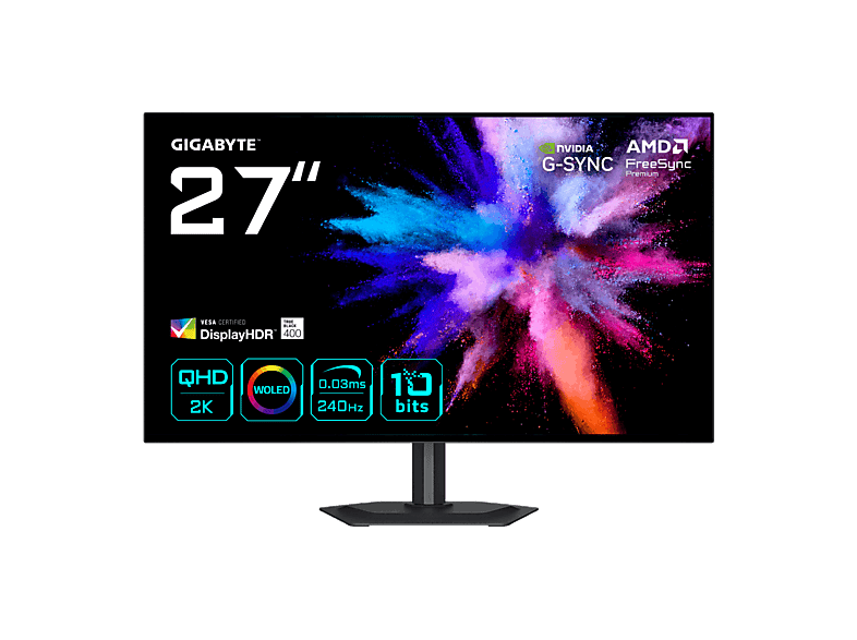 Monitor gaming - Gigabyte GO27Q24G, 27 " QHD, 240 Hz, 0.03 ms, OLED, VESA DisplayHDR True Black 400, Altura Ajustable, Negro