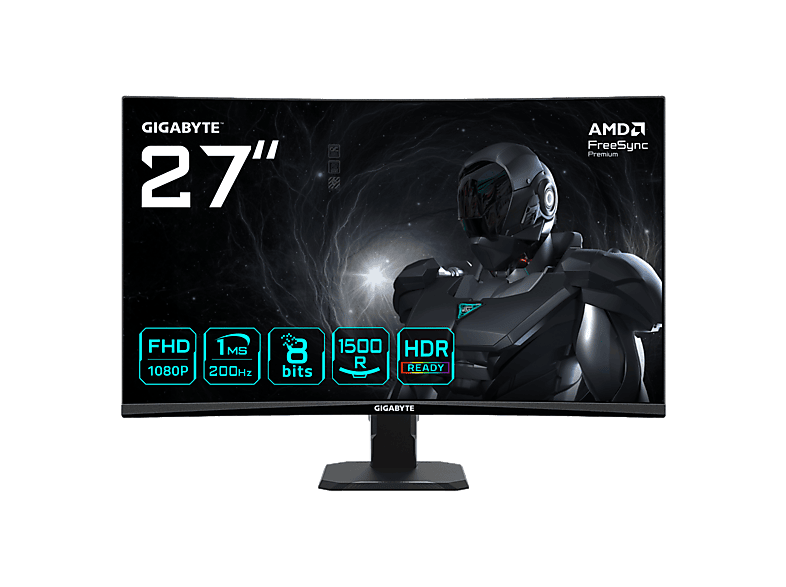 Monitor gaming - Gigabyte GS27FCA, 27 " Full-HD, 200 Hz, 1 ms, VA, Curvo, AMD Freesync Premium, HDR Ready, Negro