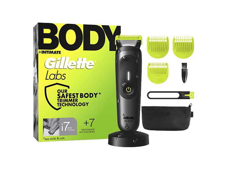 Afeitadora corporal - Gillette Labs i7 Body + Intimate, Recortadora para hombres, Tecnología Skinfirst, Con luz LED, Wet&Dry, 3 peines