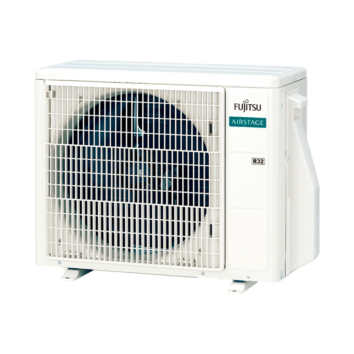Una unidad exterior blanca de aire acondicionado Fujitsu Airstage.