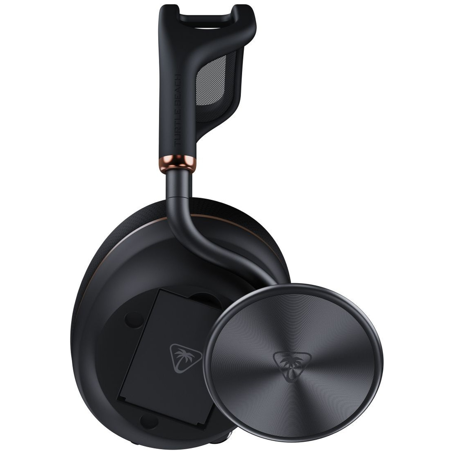 Casque noir avec accents or rose et logo Turtle Beach.