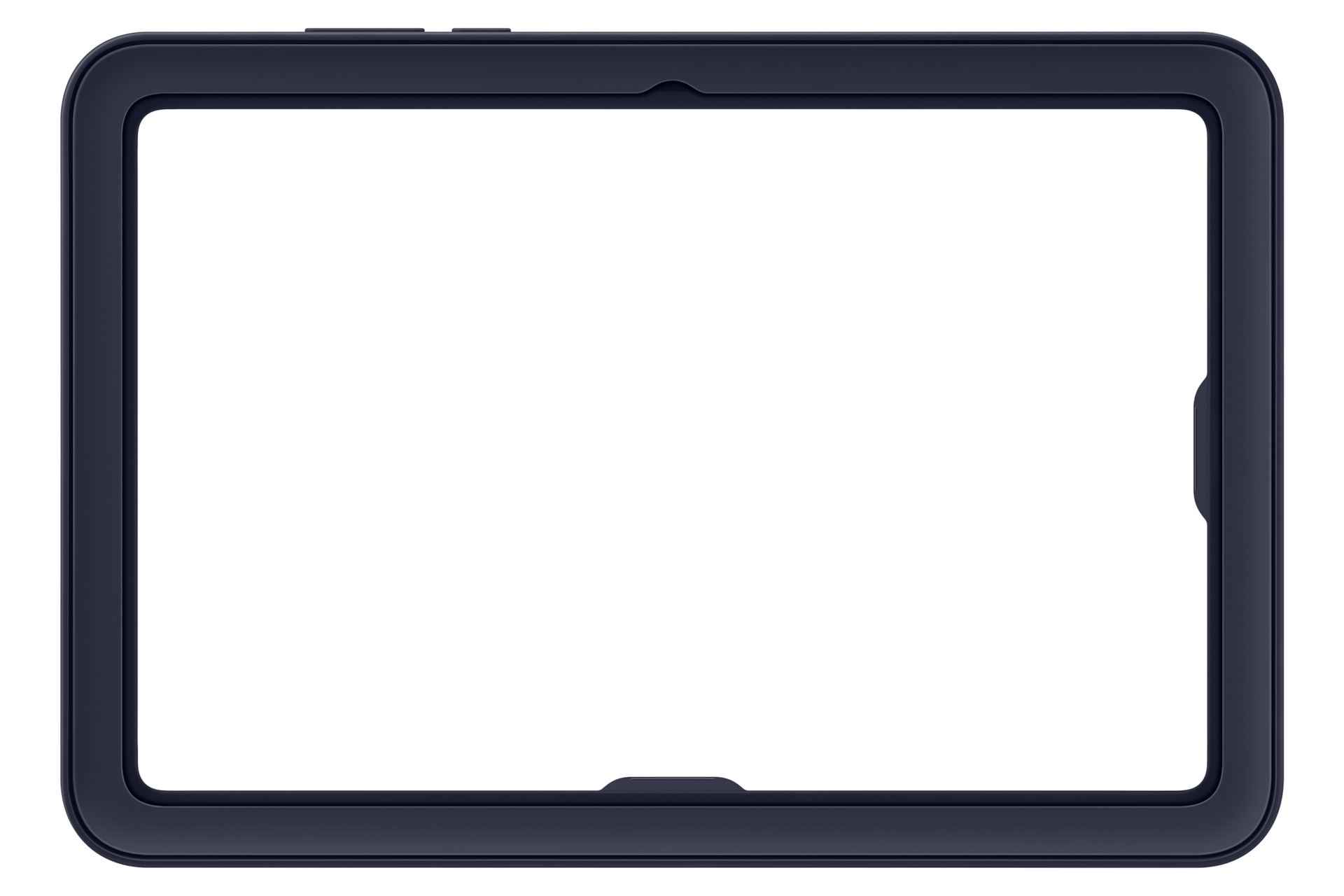 Ciemnoniebieska ramka etui na tablet z zaokrąglonymi rogami.