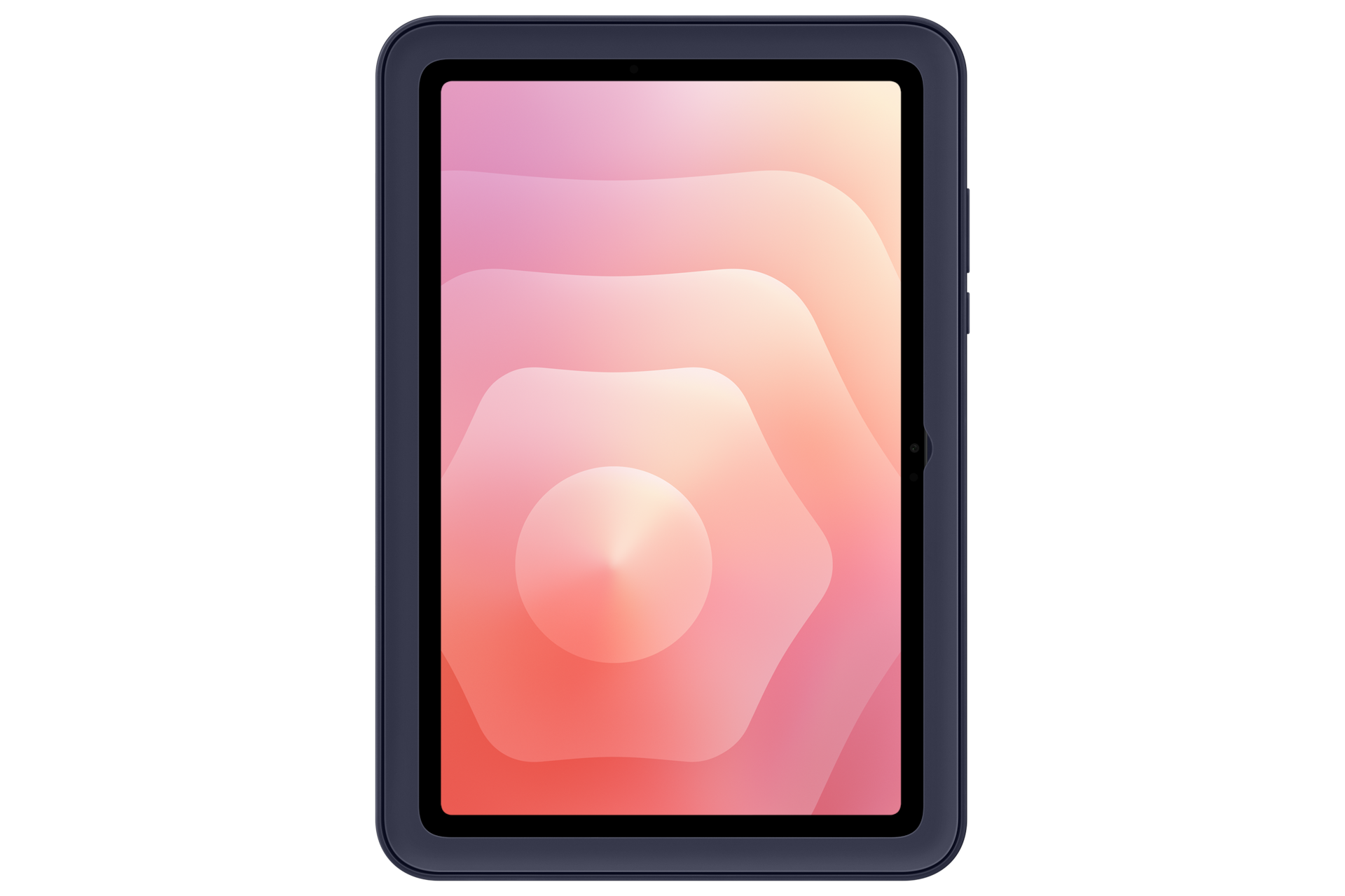 Ciemny tablet wyświetlający kolorowe abstrakcyjne tło na ekranie.