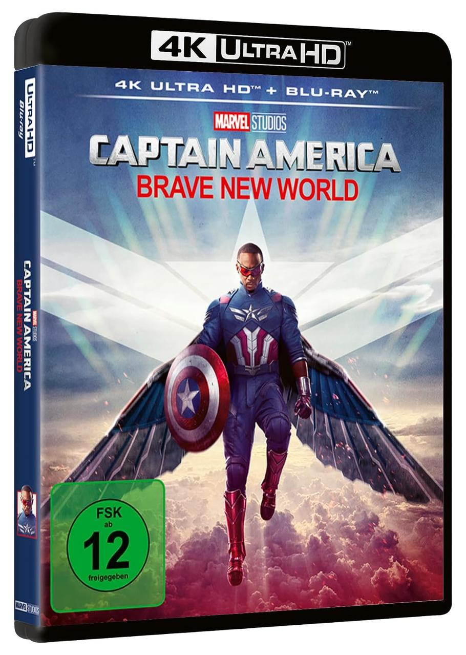 Captain America mit Schild und Flügeln, 4K Ultra HD Blu-ray Cover.