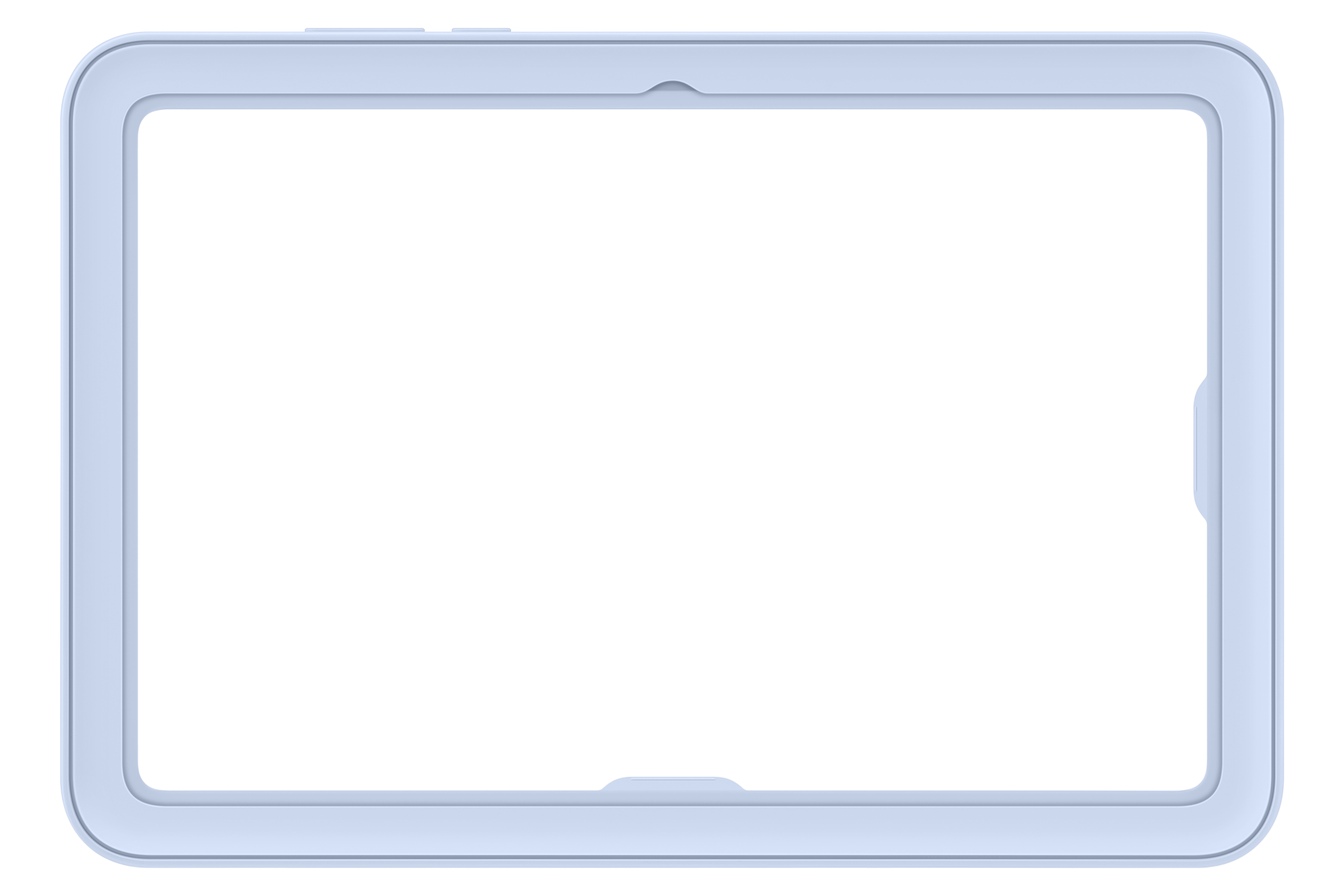 Jasnoniebieski tablet z czarnym ekranem.