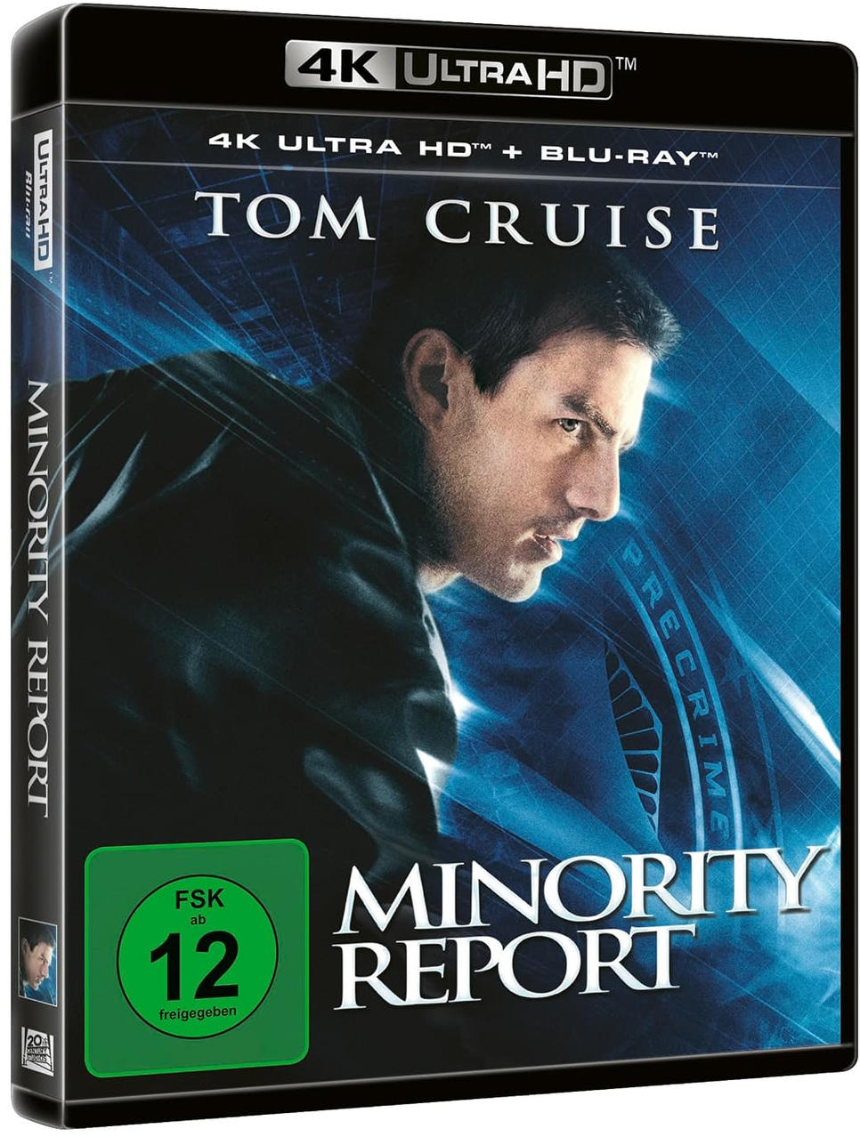 Blu-ray Cover von Minority Report mit Tom Cruise, 4K Ultra HD.
