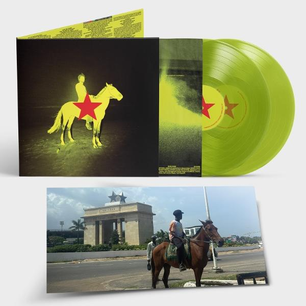 Plattencover mit Reiter auf Pferd und zwei grüne Schallplatten. Unten ein Foto eines Reiterdenkmals.