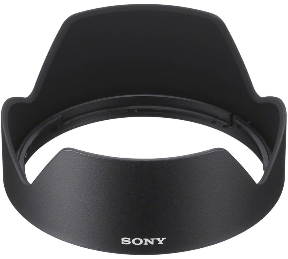 Czarna osłona przeciwsłoneczna Sony w kształcie płatka na białym tle.