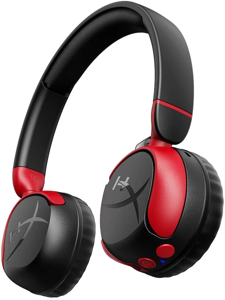 Czarne i czerwone słuchawki z logo HyperX. Pałąk jest wyściełany.