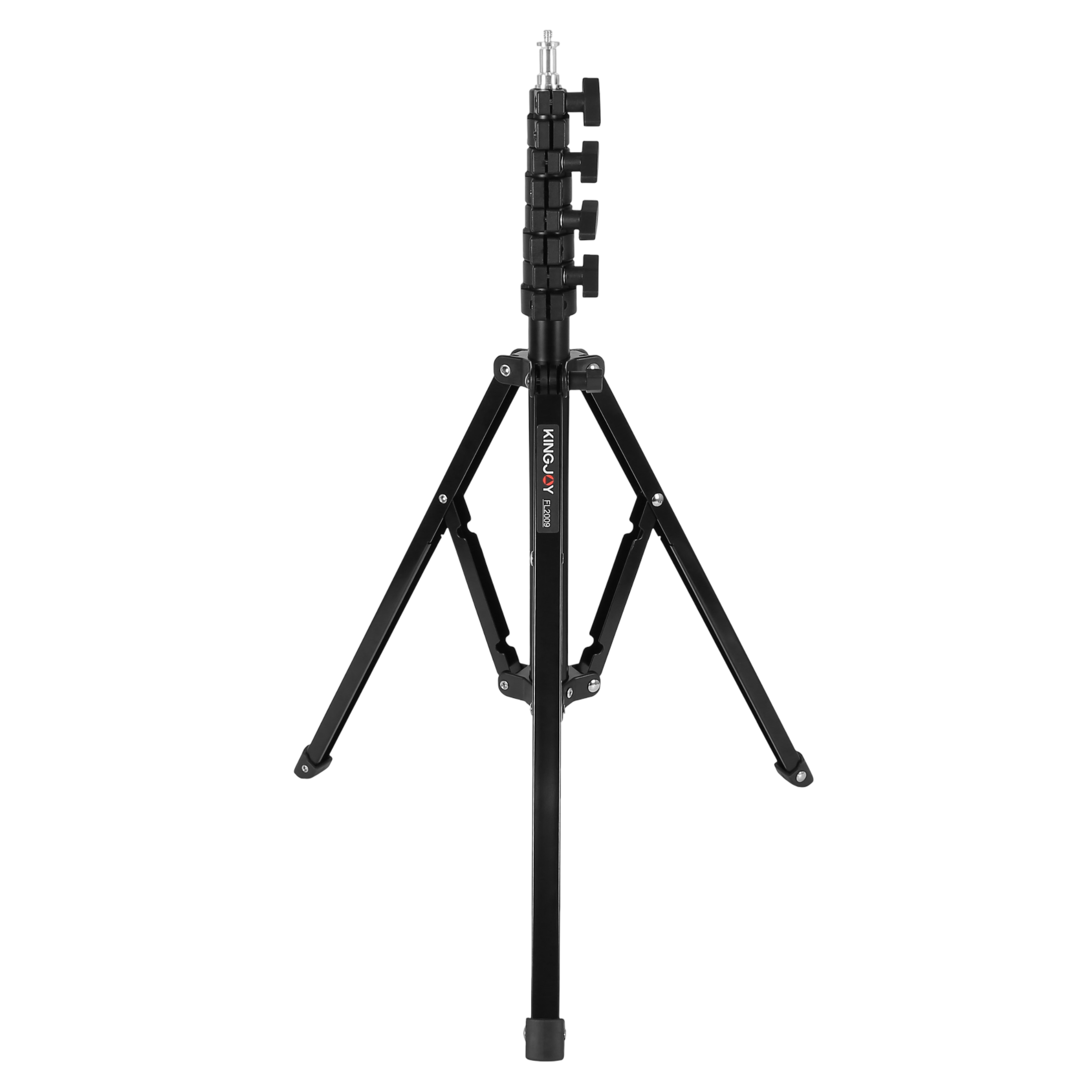 Çoklu kelepçeli ve vidalı üst kısımlı siyah, uzatılabilir tripod standı.