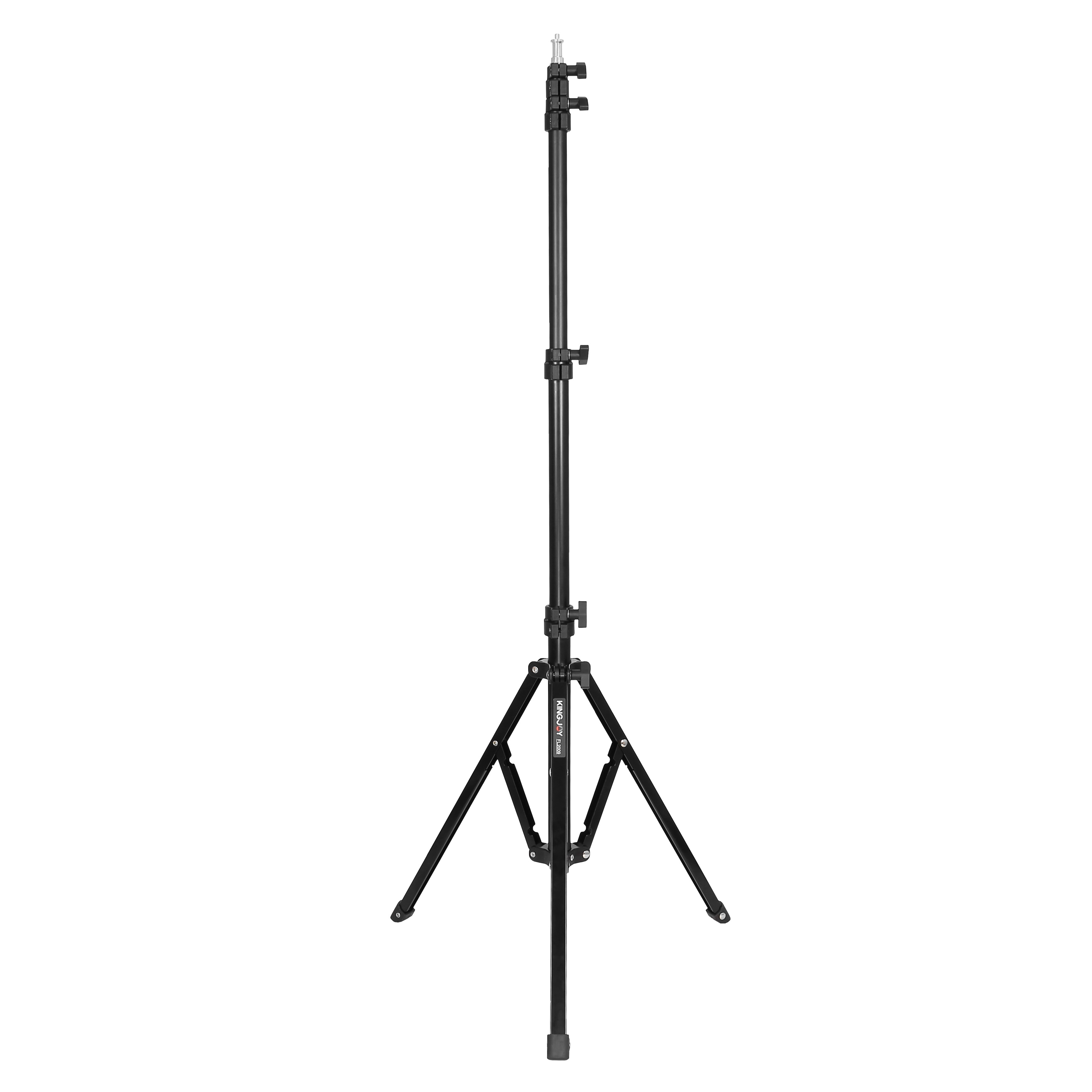 Üç ayaklı, ayarlanabilir orta sütunlu siyah bir tripod standı.