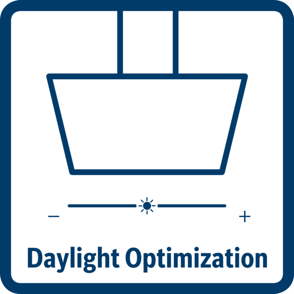 Parlaklık kaydırıcılı ve 'Daylight Optimization' yazılı davlumbaz ikonu.