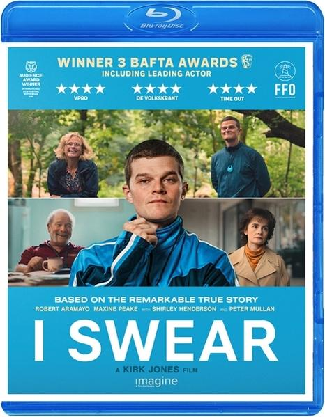 Couverture Blu-ray du film 'I Swear', montrant le casting et les infos sur les prix.