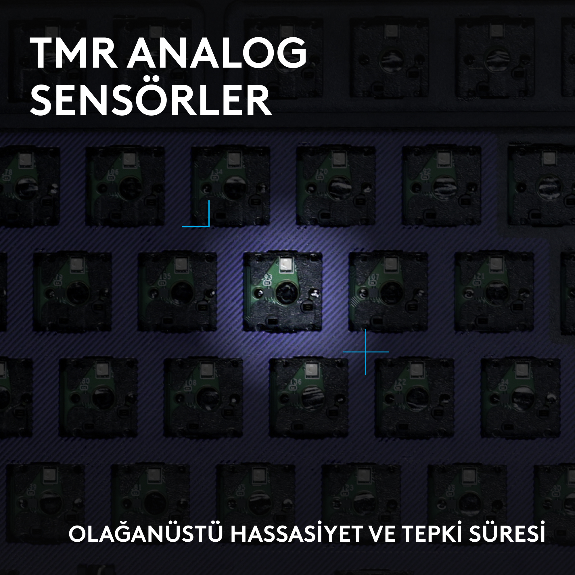 Metinli devre kartı üzerindeki analog TMR sensörlerinin yakın çekimi.