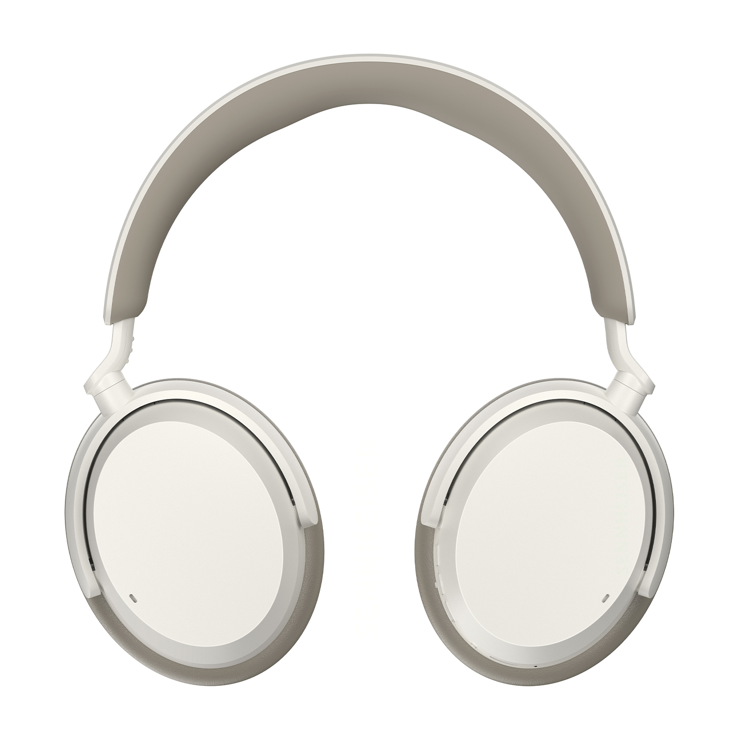 Cuffie bianche con archetto beige su sfondo bianco.
