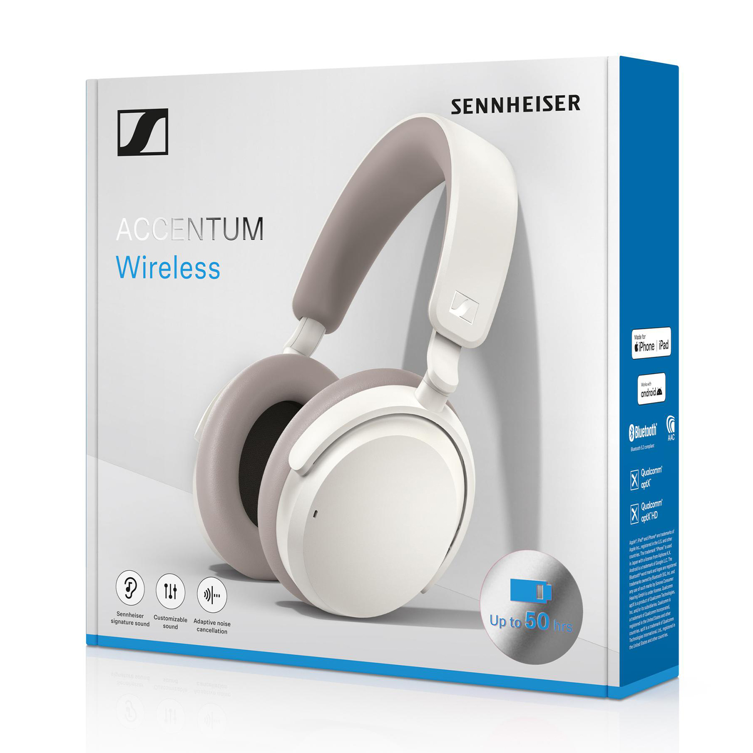 Scatola cuffie Sennheiser ACCENTUM Wireless con immagine e dettagli.