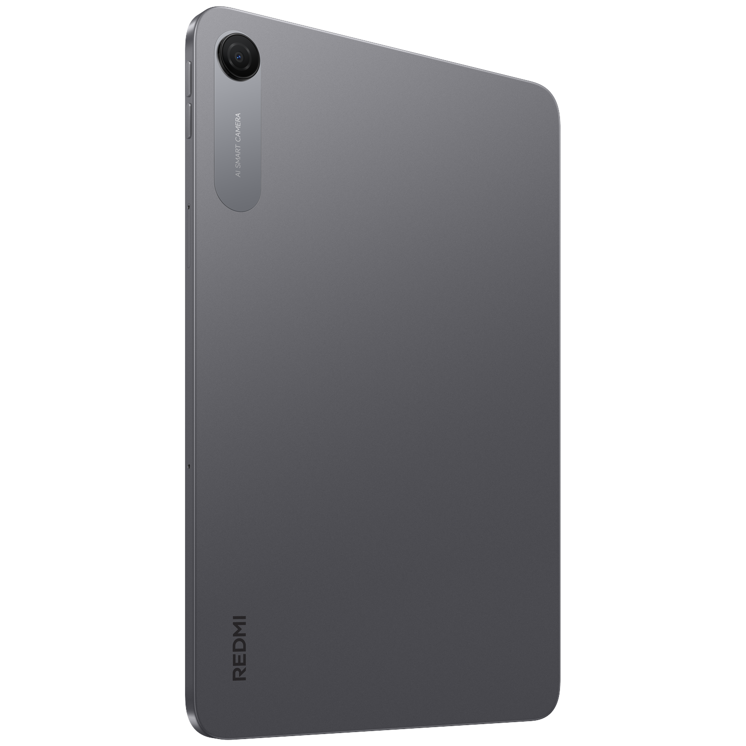 Grijze tablet met camera en "REDMI"-logo op de achterkant.