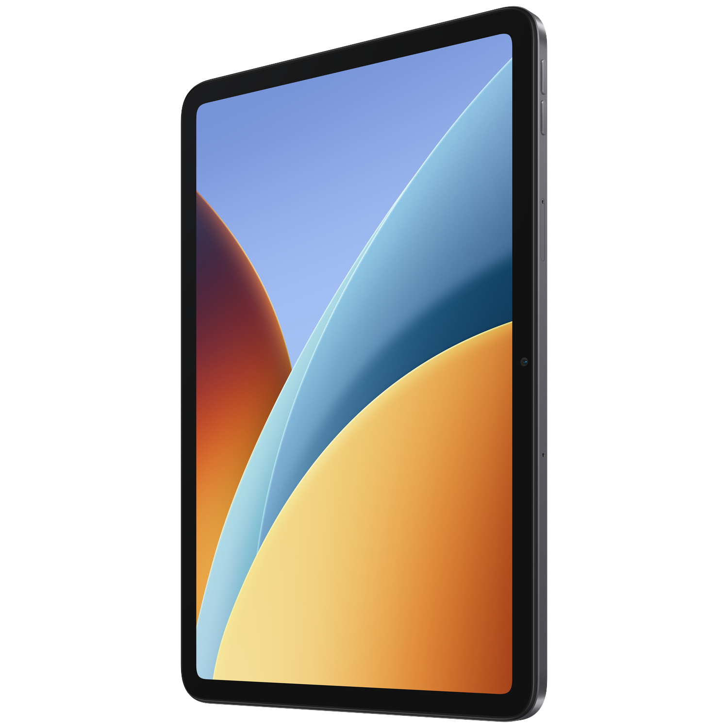 Een donkere tablet met een kleurrijke abstracte achtergrond op het scherm.