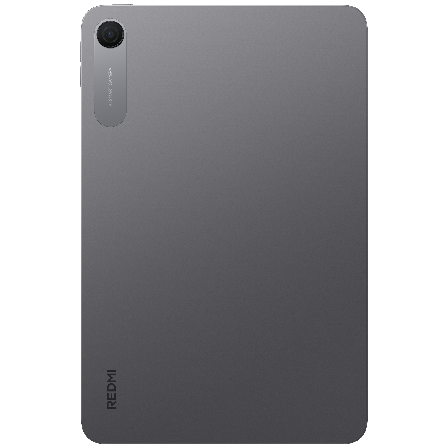 Grijze tablet met AI Smart Camera en Redmi-logo op de achterkant.