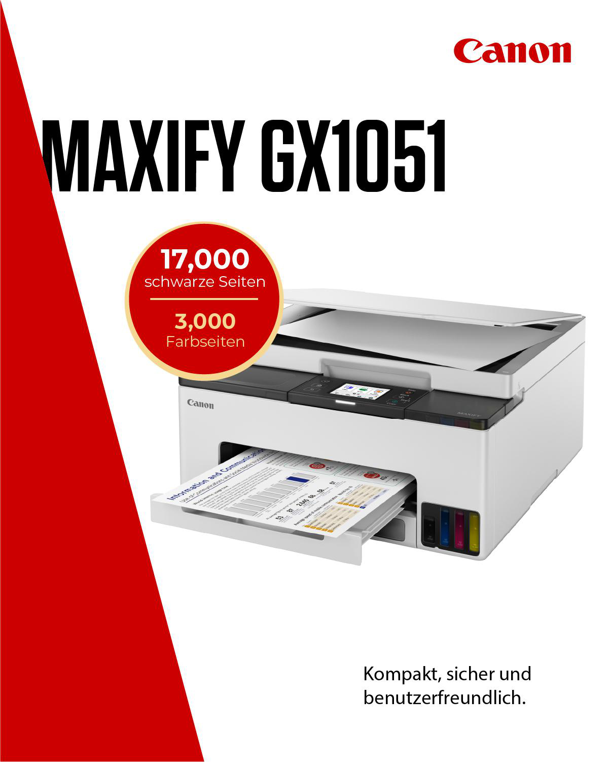 Canon MAXIFY GX1051 Drucker mit 17.000 schwarzen und 3.000 Farbseiten.
