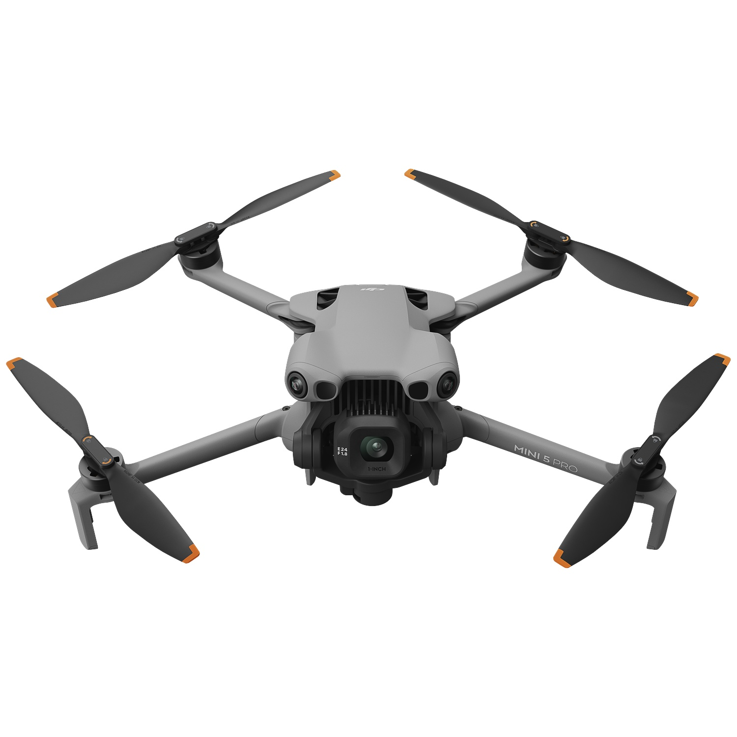 A gray DJI Mini 5 Pro drone with four propellers and a camera.