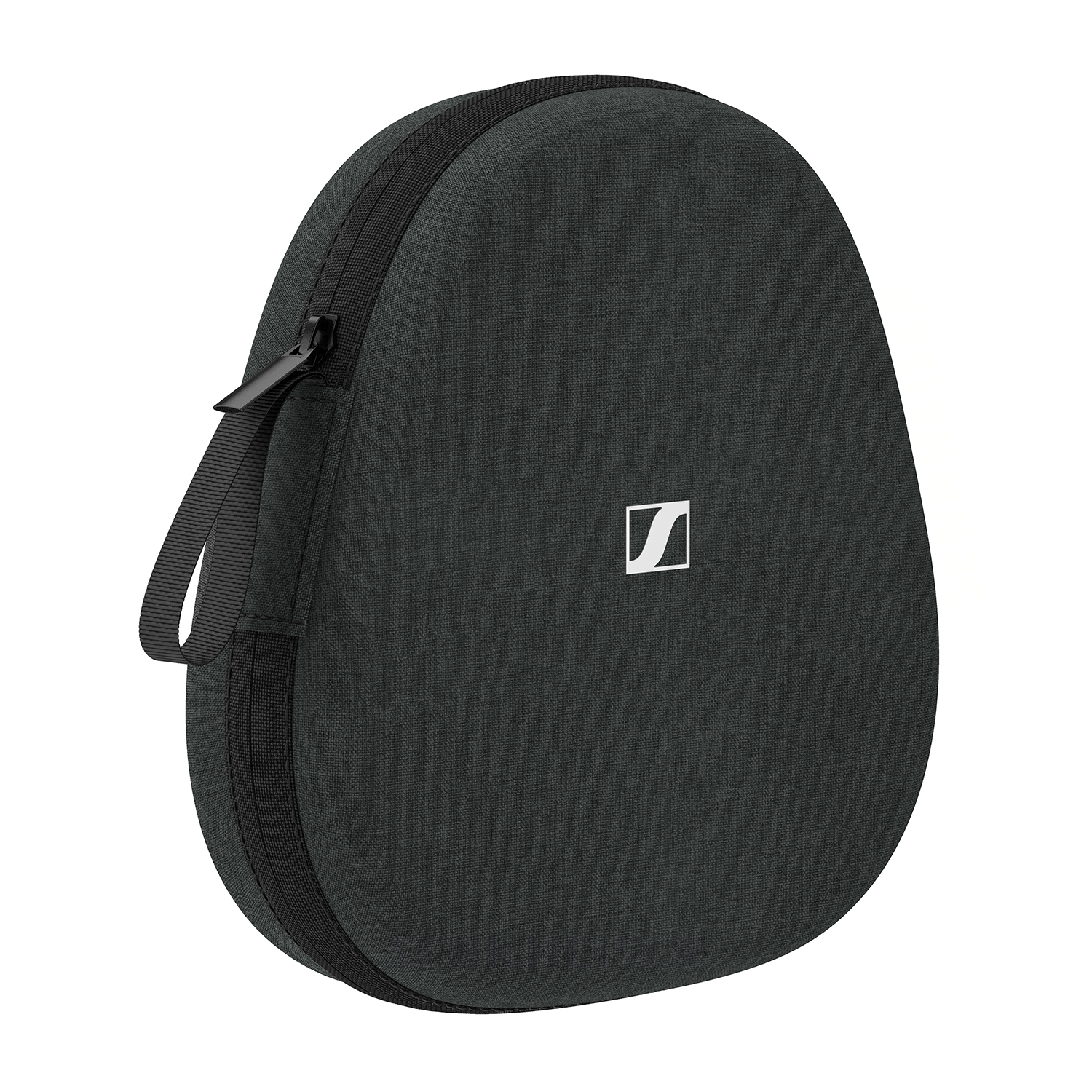 Custodia nera per cuffie con cerniera e logo Sennheiser.